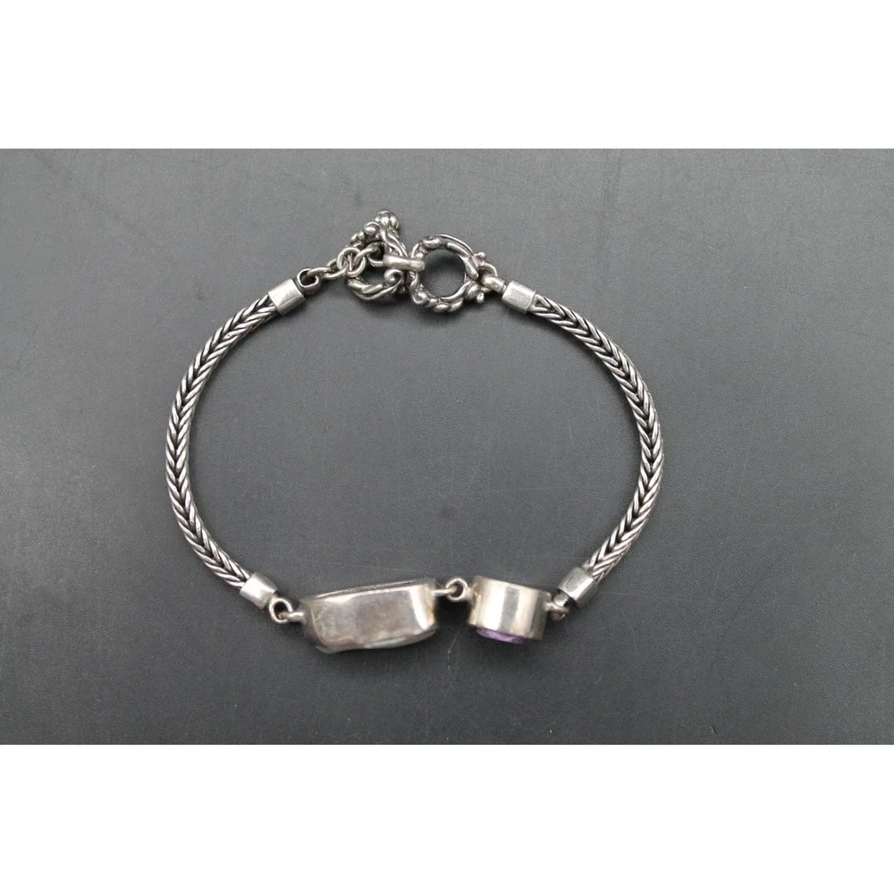 Sterling Silver Purple Gemstone Mother of Pearl Bracelet ~7.5